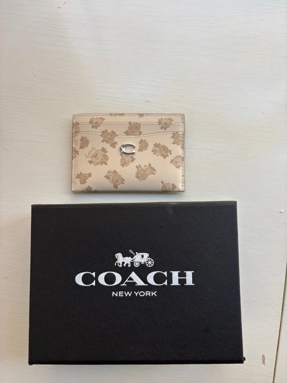 Coach Leather Cream Floral Skim ID Card Case Wallet - Picture 6 of 10